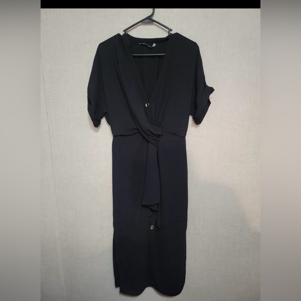 Zara Black Midi Dress with Button Detail
